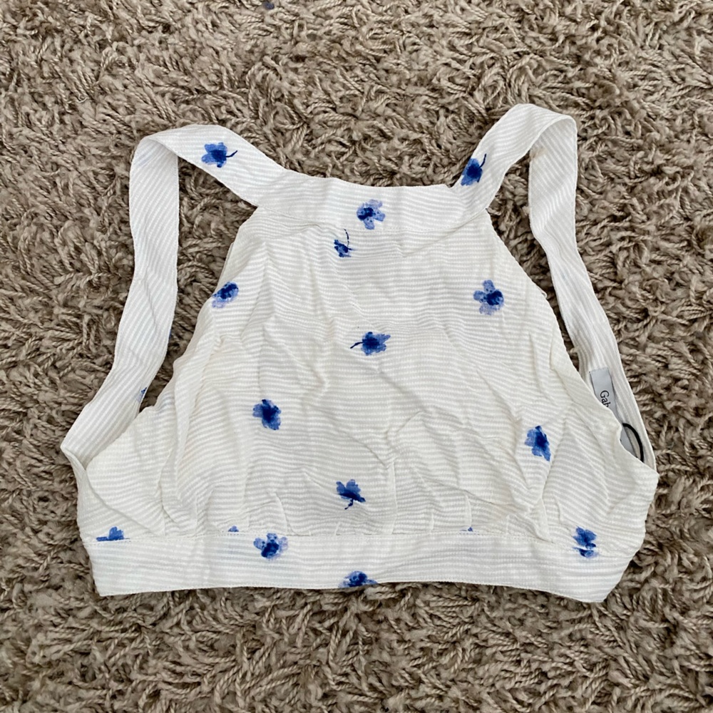Gab & Kate NWT White w/ Blue Flowers Tie Back Tank Top Size L